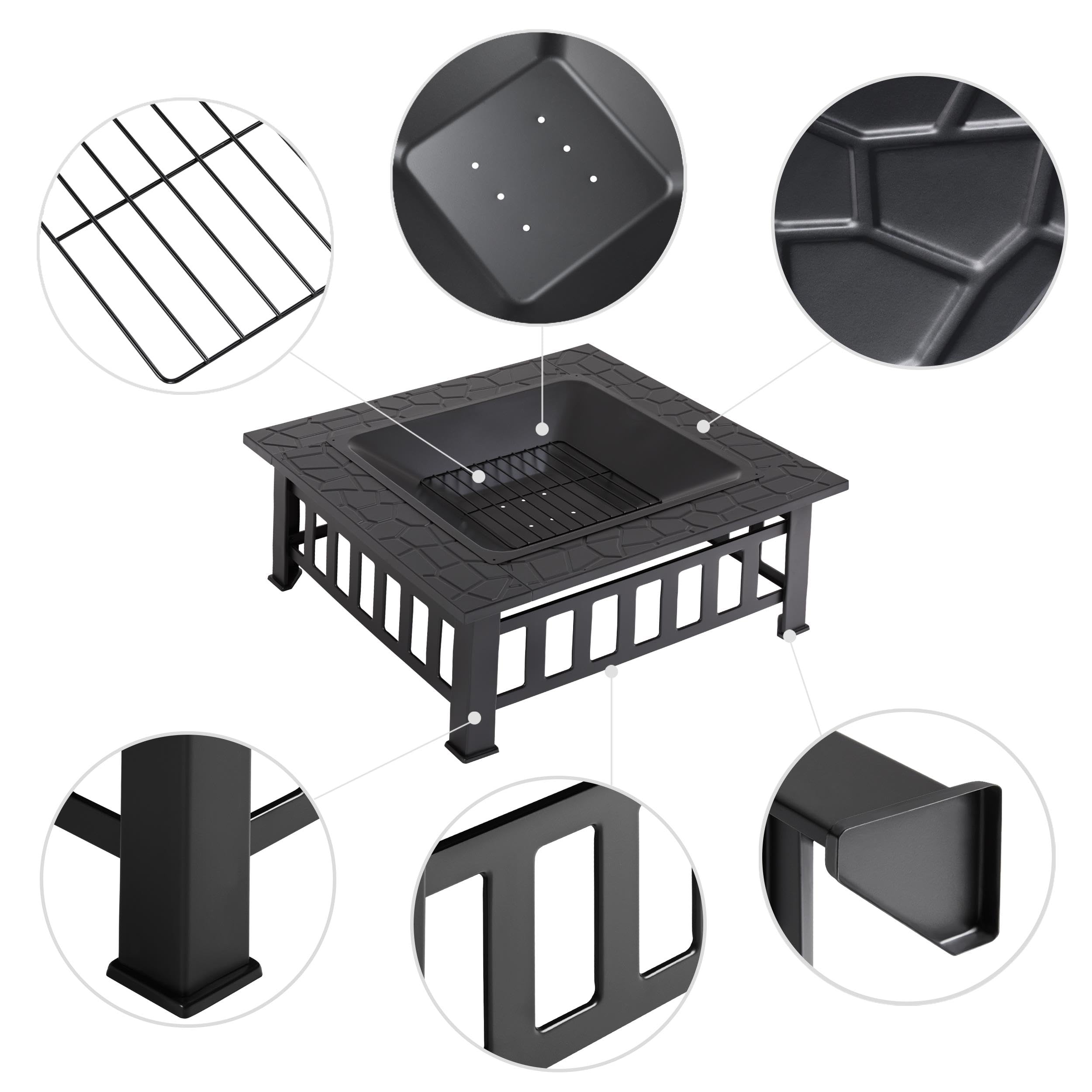 Yaheetech Palenisko z ochroną przed iskrami, 86 x 86 x 54 cm, 3 w 1, wielofunkcyjny kosz paleniskowy z pokrywką i pogrzebaczem Fire Pit palenisko outdoorowe do ogrodu/tarasu/na kemping/imprezę, kolor