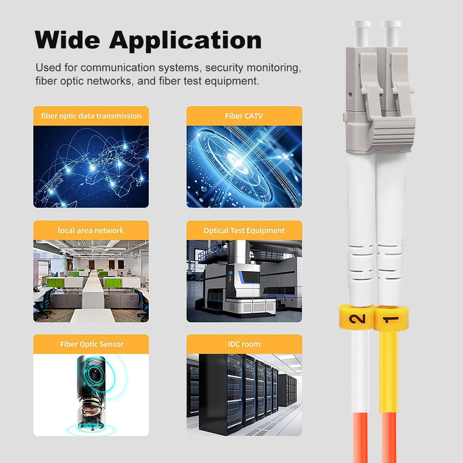 FiberPrime- OM1 LC to LC Fiber Patch Cable, Duplex Multimode, MM Fiber Optic Patch Cable, 1G, 50/125um, LSZH, 2m/6ft,5Pack