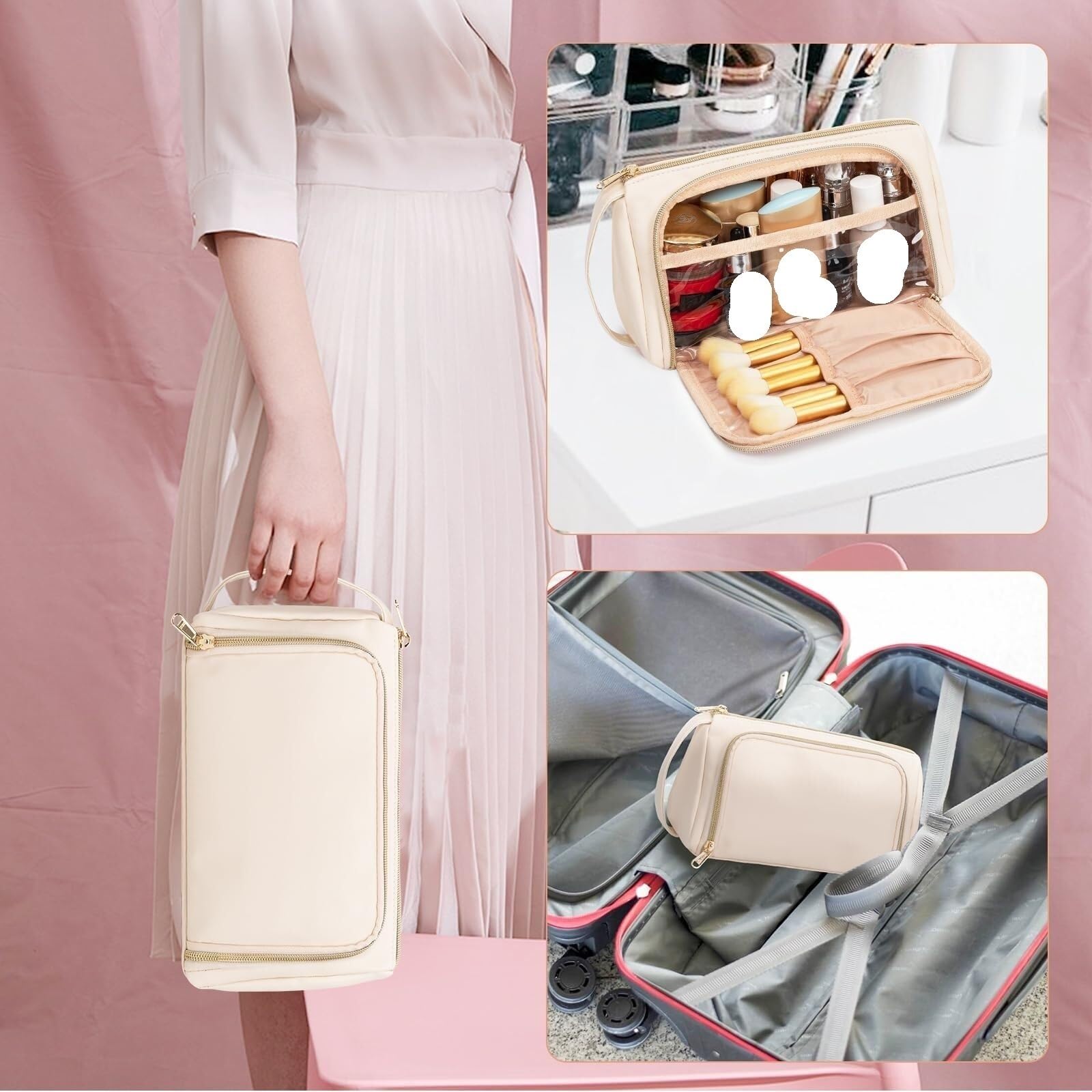 Porta Trucchi Pochette Trucchi Borsa For Cosmetici Piccola Borsa For Cosmetici Borsa For Cosmetici Da Viaggio Da Donna Borsa Da Toilette Trousse Trucchi Donna(Beige)