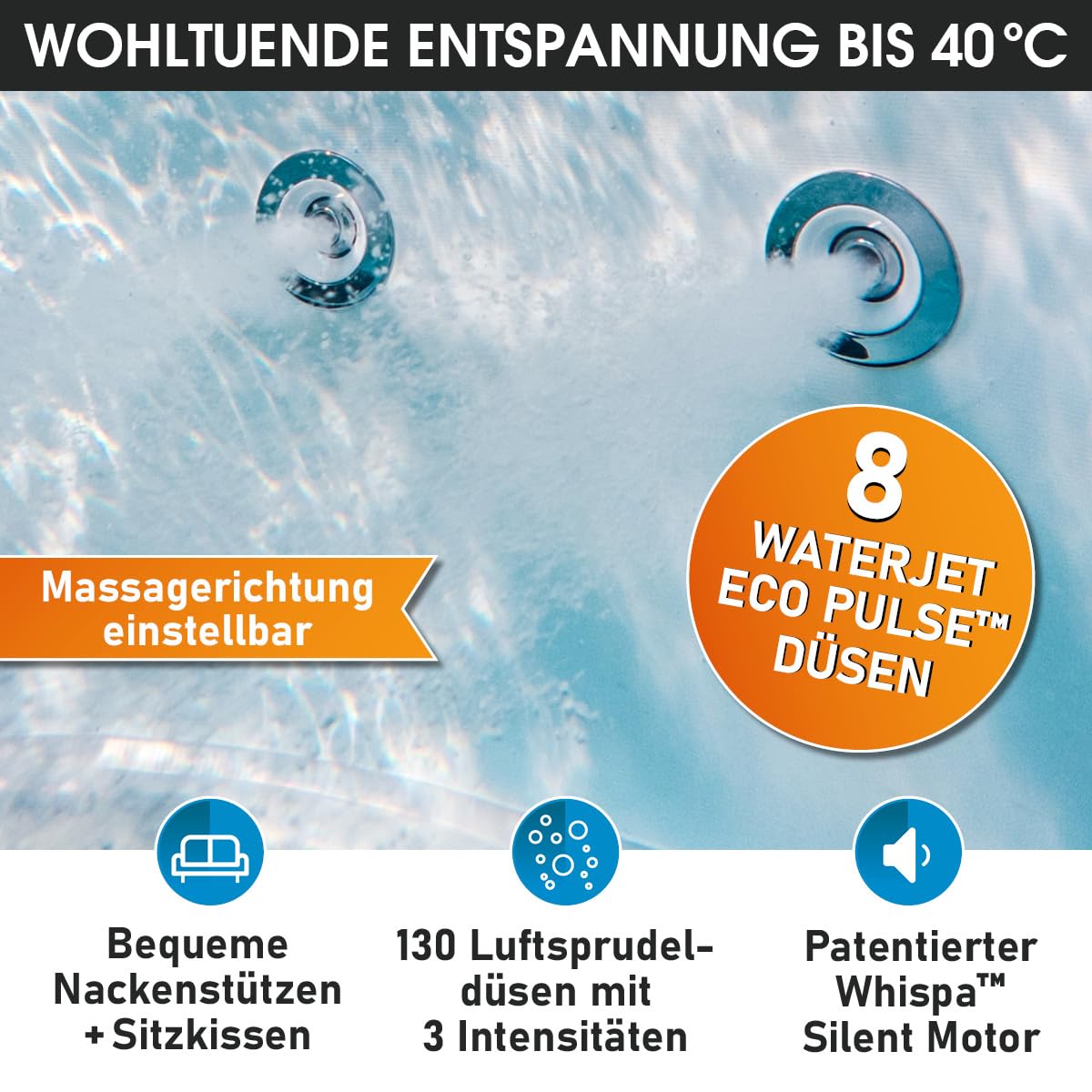 BRAST Whirlpool MSpa Denver mit Fester Außenwand | Ø182x70cm | LED-Beleuchtung mit 20 einstellbaren Farben für 6 Personen | 130 Massagedüsen | Ganzjähriger Einsatz Winterfest | In & Outdoor Pool