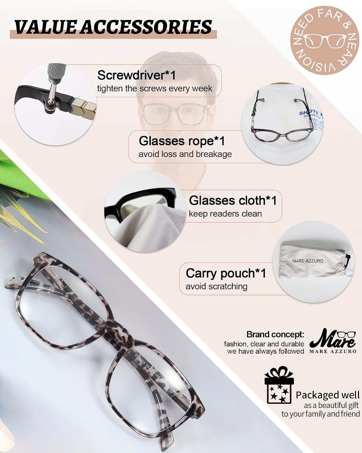 MARE AZZURO Oversized Bifocal Reading Glasses Men Blue Light Blocking Readers 1.0 1.25 1.5 1.75 2.0 2.25 2.5 2.75 3.0 3.5