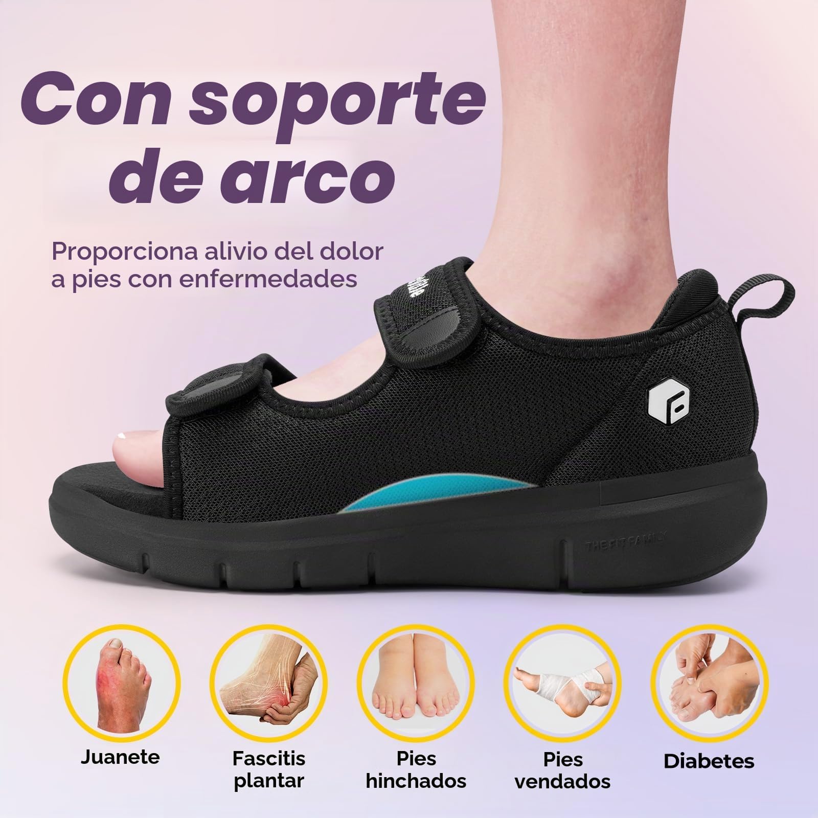 FitVille Sandalias para Diabéticos Mujer Ancho Zapatos Ortopédicos Cierre con Hebilla Sandalias de Rehabilitación con Abertura para Pies Hinchados