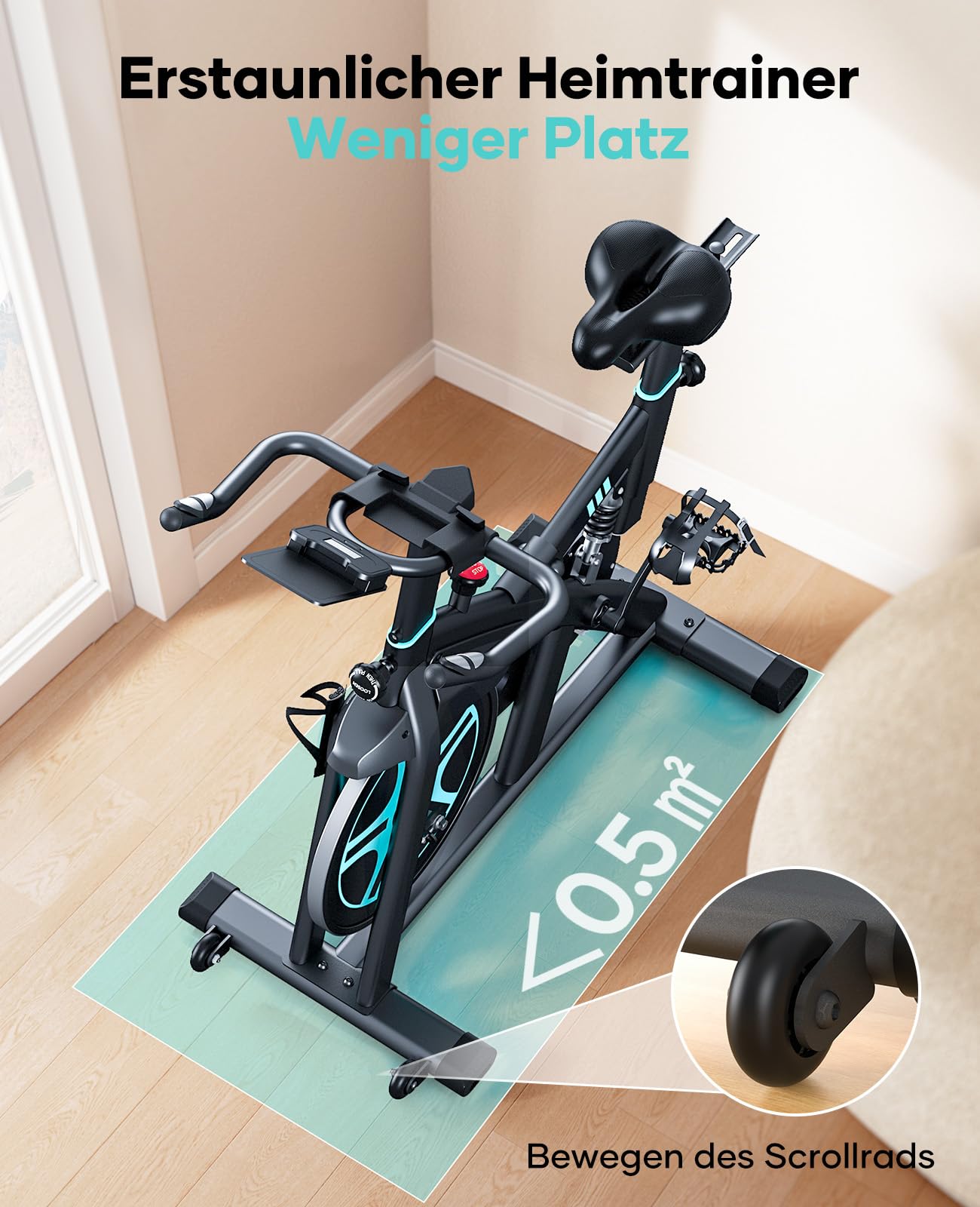 [2026 Aktualisierte] Heimtrainer Fahrrad mit APP und Herzfrequenz, Ergometer Mit Stoßdämpfungssystem, Ultraleise<20db, Einstellbarer Magnetwiderstand, 15KG Schwungrad, Hometrainer Bis 160KG