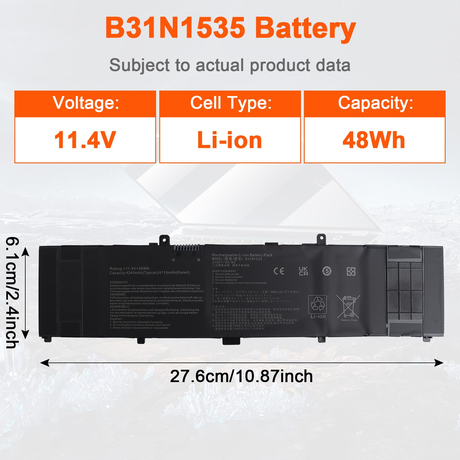 JIMACRO B31N1535 Batteria Compatibile con ASUS UX310U UX310UA UX310UQ UX310UF UX410UQ UX410UA UX3410UQ UX3410UA RX310 Series Notebook 0B200-02020000 3ICP7/60/80 LP31LG141-1 0B200-02020100 Batteria