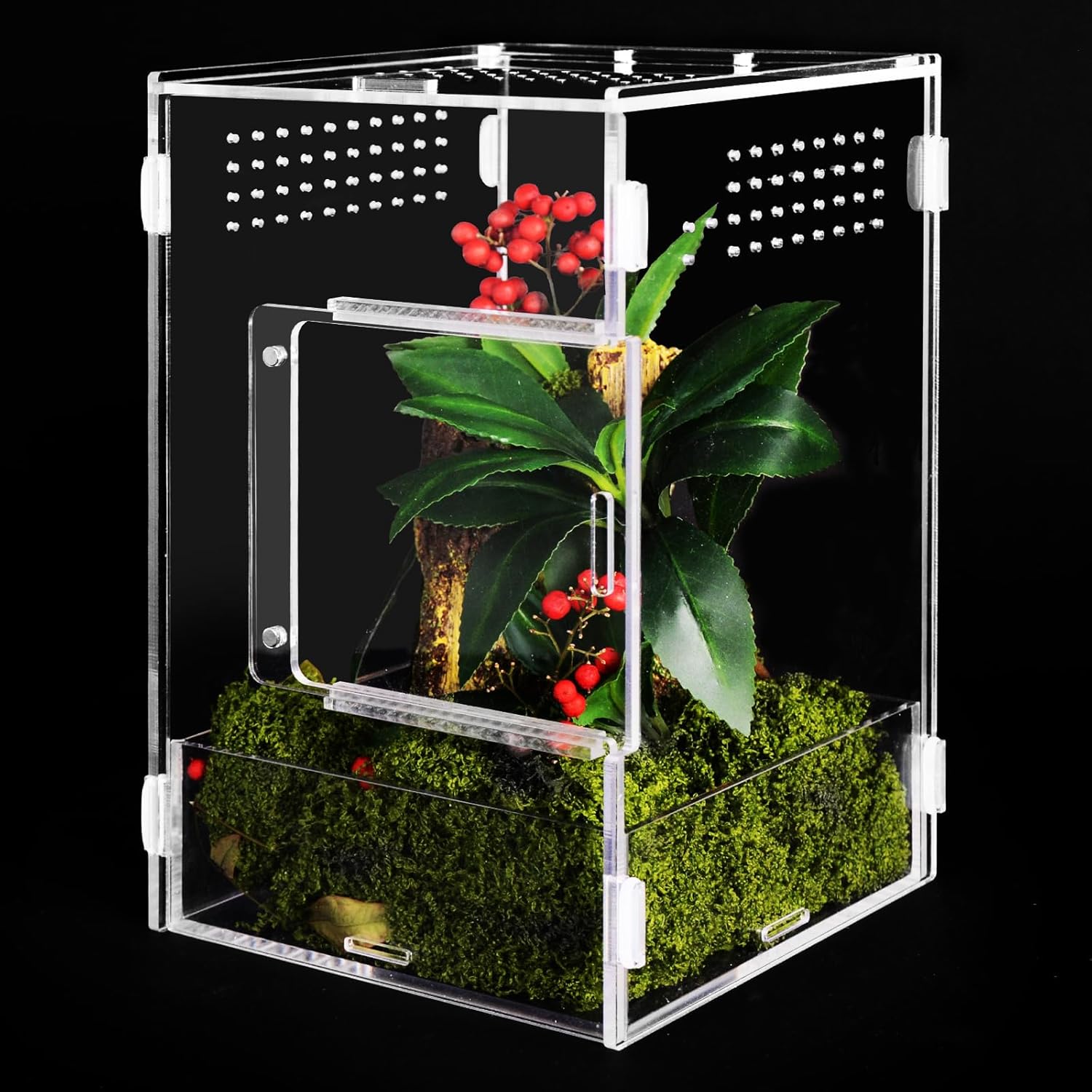 Acrylic Jumping Spider Enclosure, 6 * 6 * 9 Inch Large Tarantula Enclosure with Front and Top Opening Door for Tarantula, Insects, Frogs, Praying Mantis, Snails