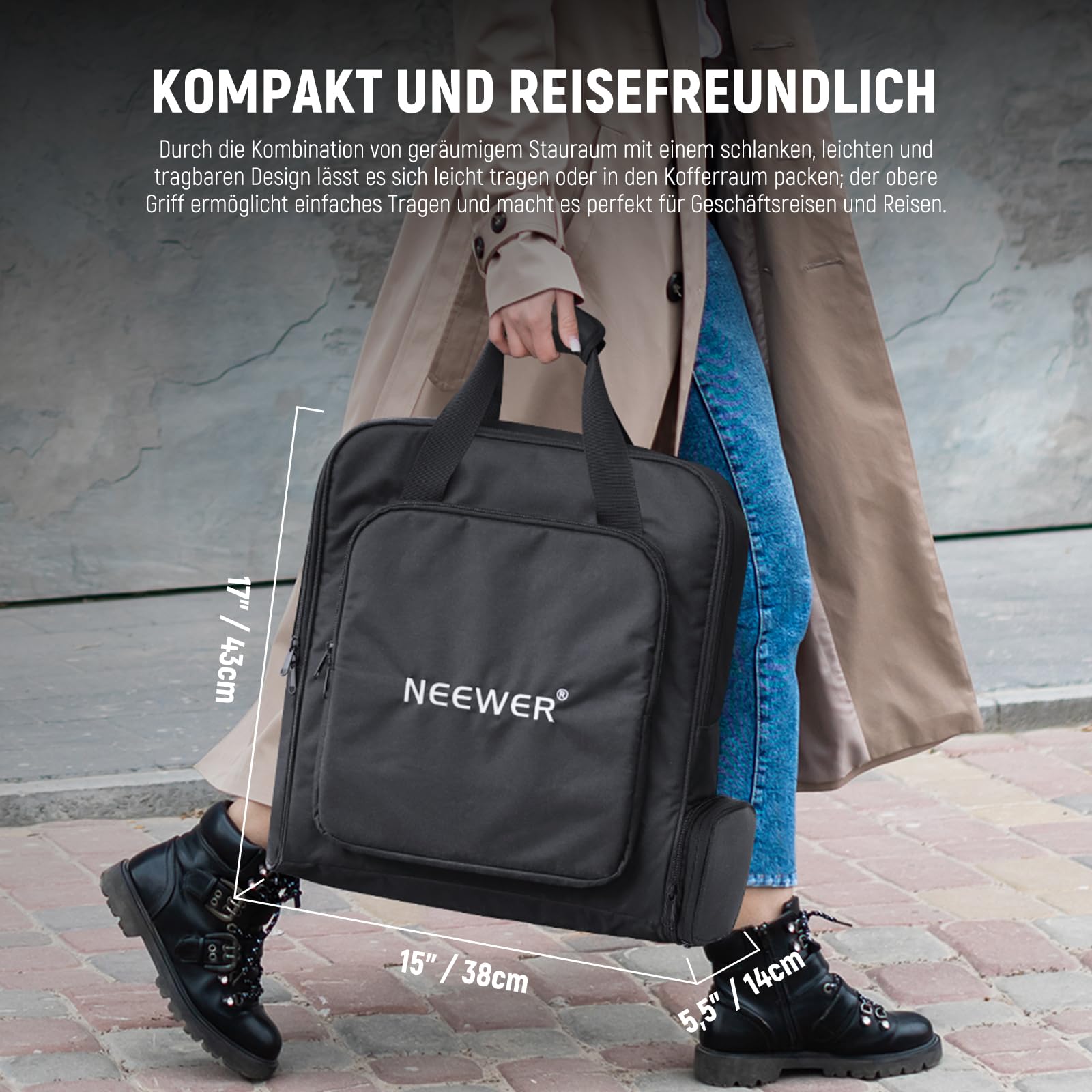 NEEWER tragbare Reisetasche kompatibel mit Starlink Mini Dish und Zubehör, leichte Tragetasche mit separatem Fach, schützende Aufbewahrungstasche, für gefaltetes Stativ Lichtstativ bis zu 44cm, RU-012