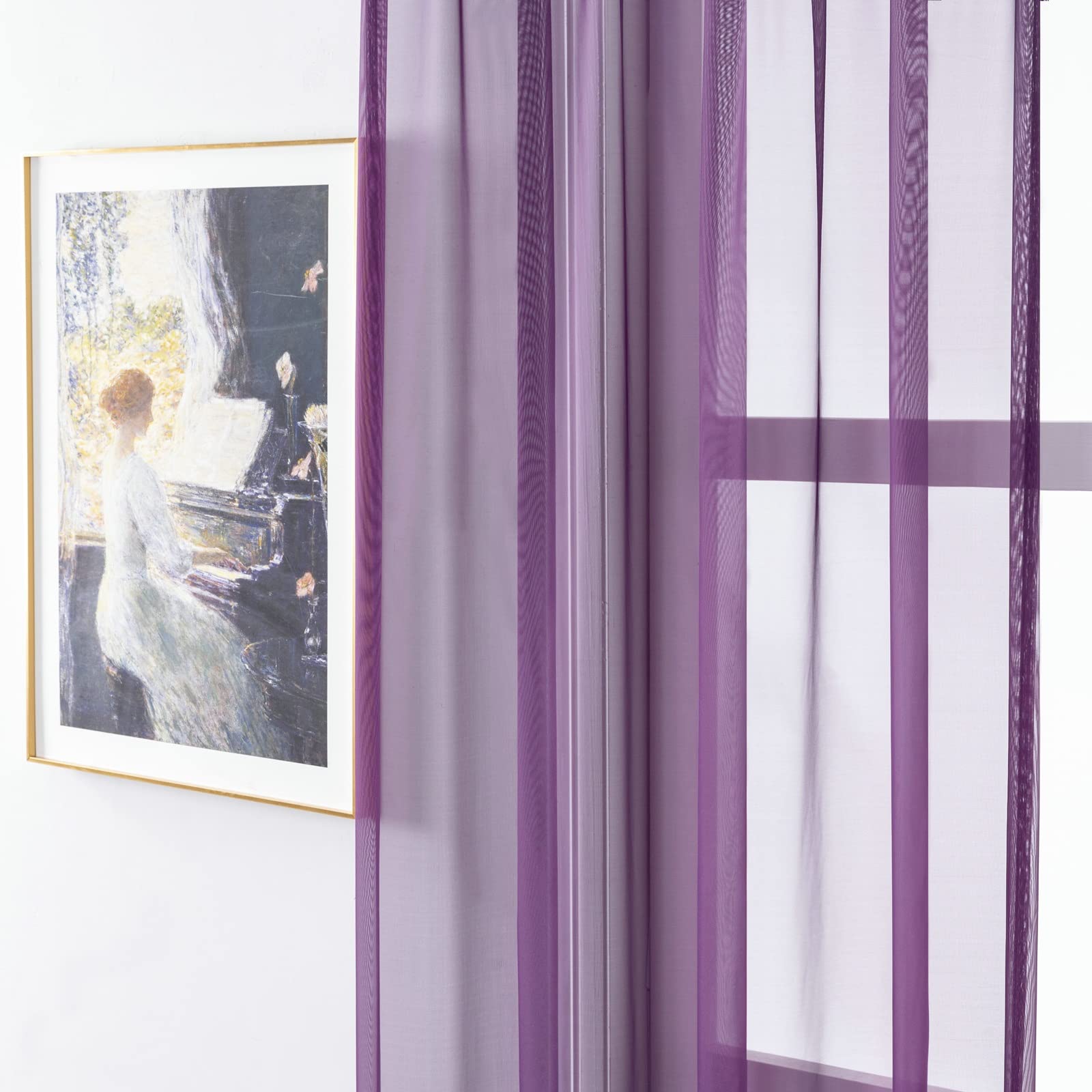 Rideau Chambre 2 Piece Rideau en Voile 2 x 86Wx115L CM,Rideaux en Tulle Violet Couleur Unie Rideau Passe Tringle