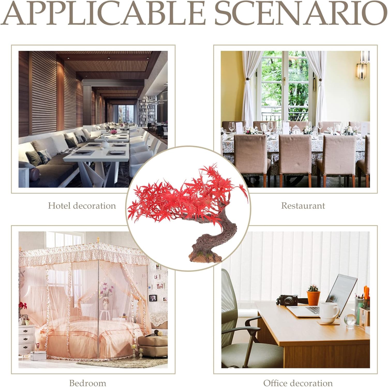 Yardwe Mini Japanese Maple Tree 11.81In Artificial Red Bonsai Faux Small Tree Decorative Tabletop Micro Landscape Ornament for Home Office