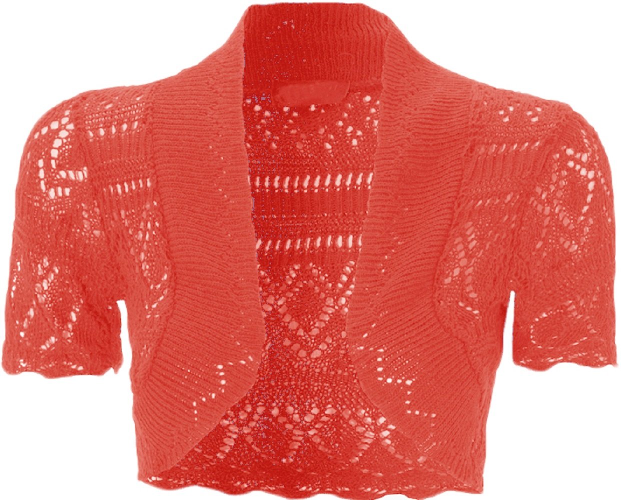 My Fashion Store Women's Coral Crochet Shrug For Knitted Bolero Shrugs Cap Sleeve Cardigan Tops -16-18