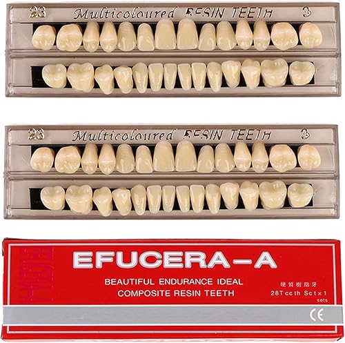 56 piezas de dientes falsos dentales de resina acrílica completa dental, 2 juegos de kit de repuesto de dientes, 23 tonos A3 superior + inferior