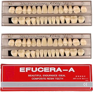 56 Pieces False Teeth Dental Complete Acrylic Resin Denture Tooth, 2 Sets Tooth Replacement kit, 23 Shade A3 Upper + Lower Dental Materials for Replacement, DIY, or Halloween
