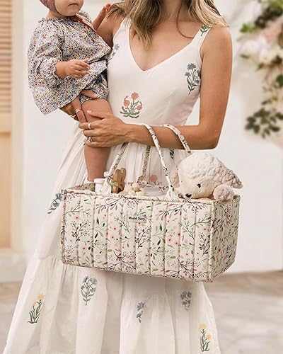 Miniatura 42 de Blissful Diary Organizador de pañales para bebé, elegante cesta de almacenamiento para artículos esenciales para recién nacidos y estación de Marrón
