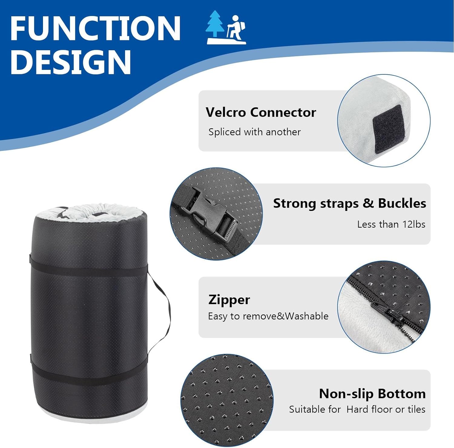 75 x 25 x 3in Memory Foam Short Plush Bed Grey Camping Mattress with Storage Bag with Pillow Portable Rollable Tent Sleeping mat