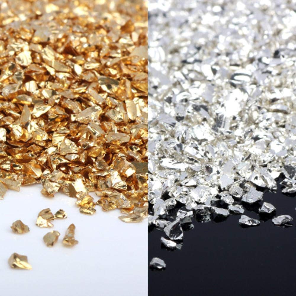 Free Shipping OlingArt 45g/lot Gold Silver Mixing Nail Art Crushed Glass Nail Stones Irregular Decoration DIY Necklace Pendant,BLSSGS Mixed 45G