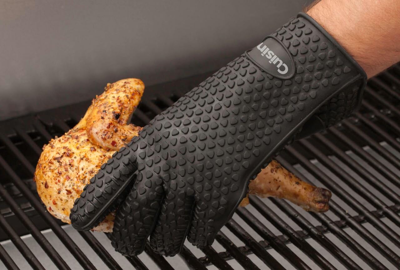 Cuisinart Deluxe Grill Set, 20-Piece, CGS-5020, Stainless Steel & CGM-520 Heat Resistant Silicone Gloves, Black (2-Pack)