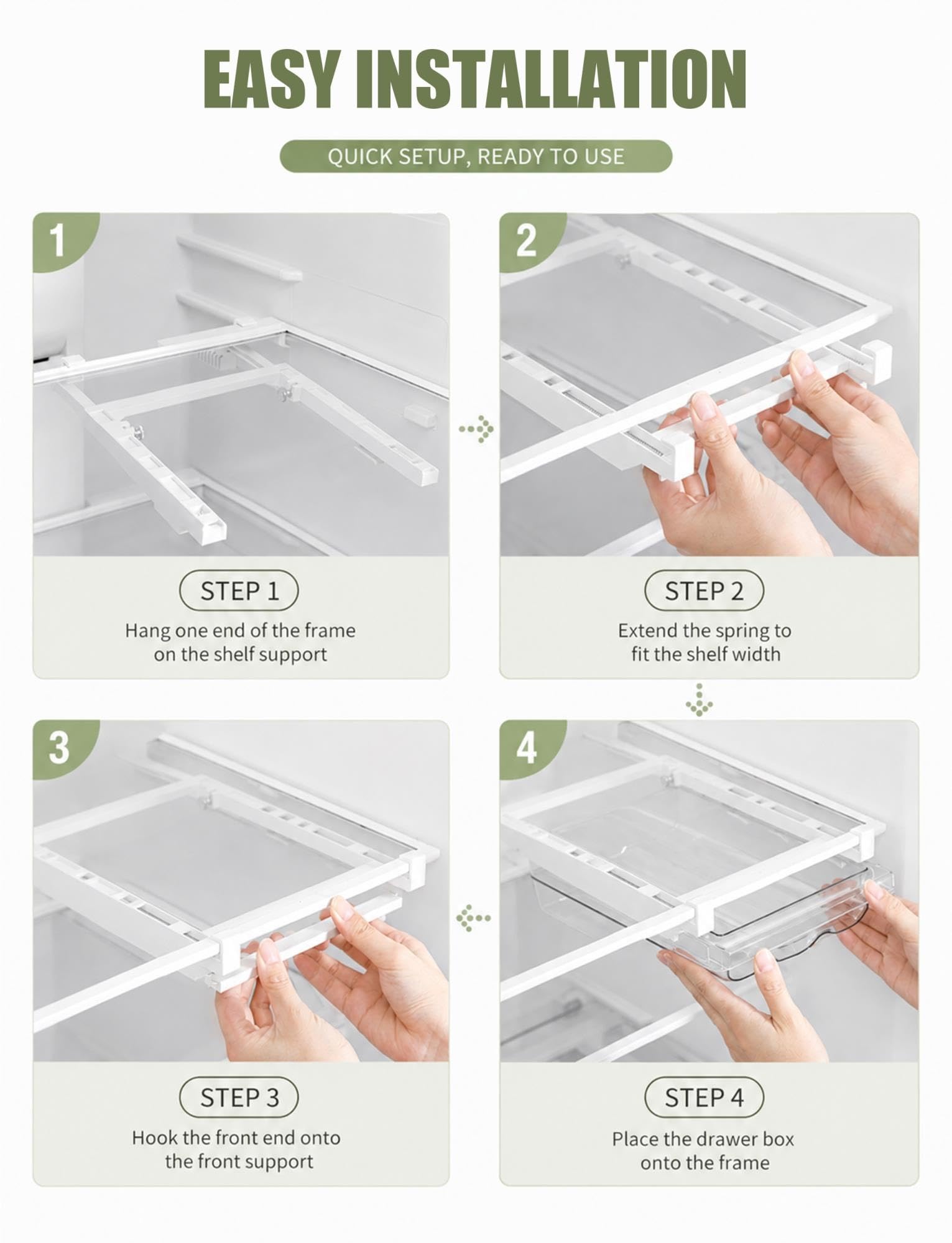 Cajón Organizador Extraíble para Nevera, Huevos, Frutas y Verduras