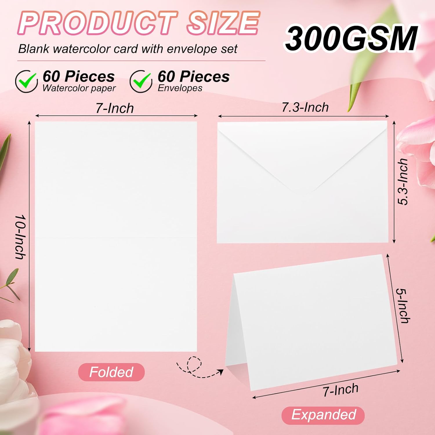 PATIKIL 60 Sets Pure Cotton Watercolor Cards 140lb/300 GSM Postcards with Envelopes for Art Painting Creative Thank Notes, 5x7 Inch Foldable Size(Blue Box)