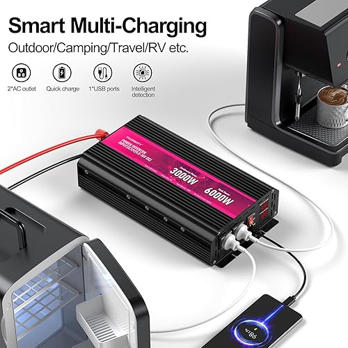 Miniatura 2 de Inversor de potencia de 3000 W, 12 V CC a CA 110 V120 V de potencia máxima 6000 W con 2 salidas AC y puerto 2.4USB, pantalla LCD, inversor de
