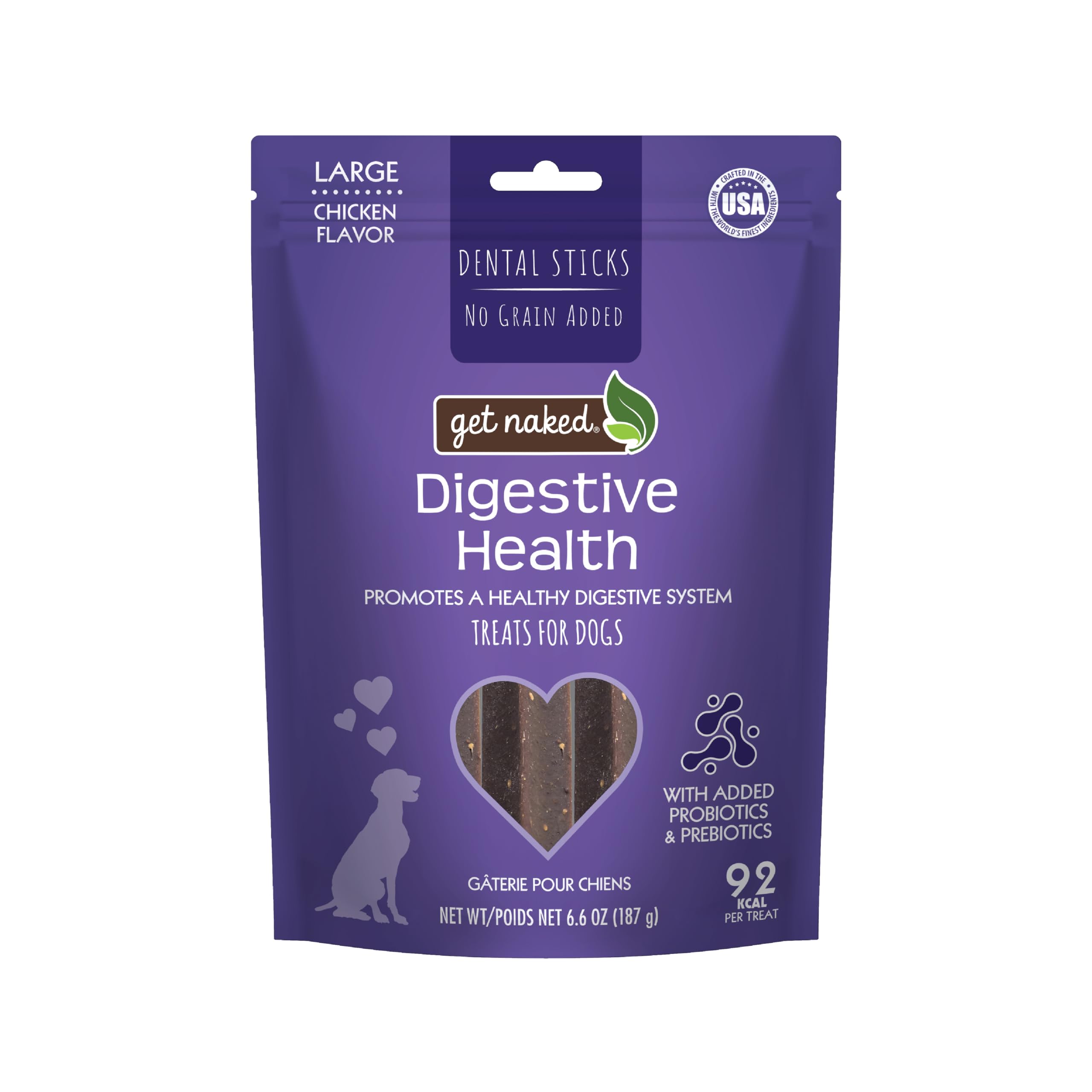 Get Naked Grain Free 1 Pouch 6.6 Oz Digestive Health Dental Chew Sticks, Large