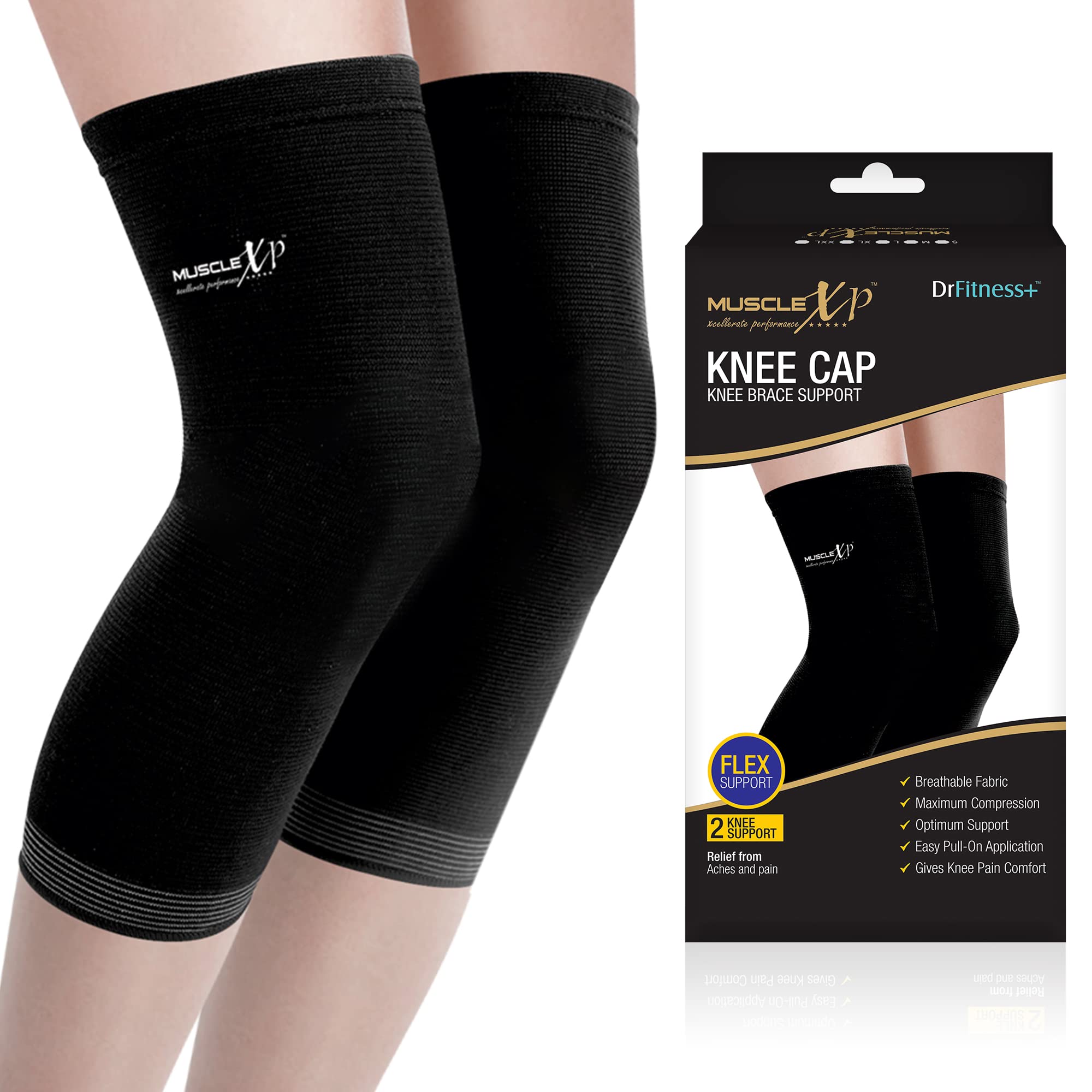 MuscleXPDrFitness+ Knee Cap & Brace Knee Compression Support For Men & Women, Gym, Cycling, Running and Exercise, Knee Brace Joint Pain Relief (Medium)