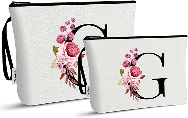 Vavabox Trousse de Toilette Personnalisée pour Femme - Tissu Premium & Fermeture Éclair Robuste, Cadeau Parfait Femme, Idée Cadeau Unique pour Fille, Mariée ou Demoiselle d'honneur (G, Blanc 2 Pièces)