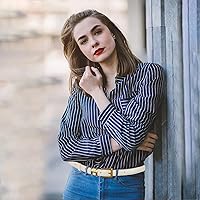 Vista 196 de Cinturón de cuero clásico con hebilla de metal para mujer con vestido de jeans Aah-negro-clásico