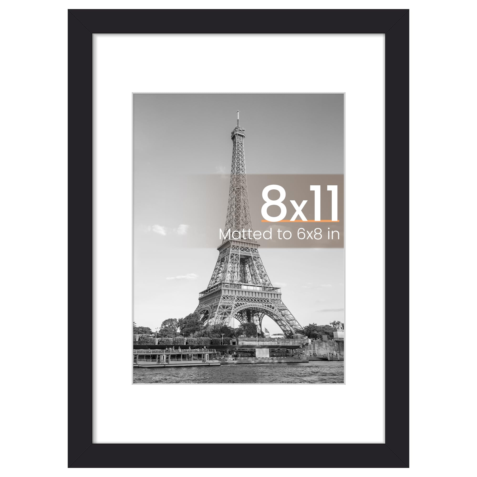 Photo 1 of upsimples 8x11 Picture Frame, Display Pictures 6x8 with Mat or 8x11 Without, Wall Hanging Photo Frames, Black, 1 Pack