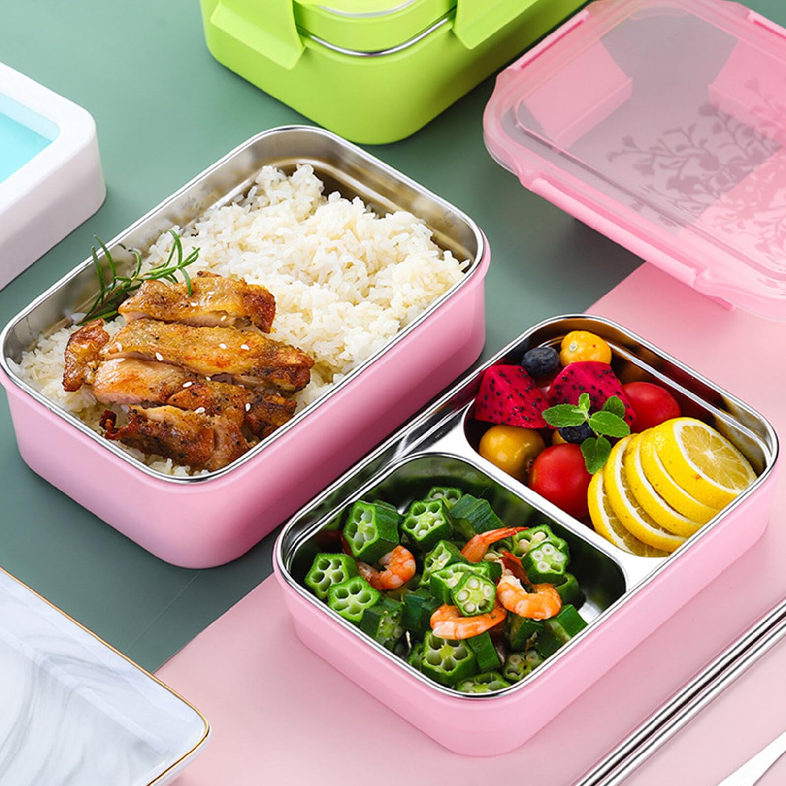 Contenitore Bento Box Scomparti per Alimenti Pranzo Scatola Bento Isolata Divisa Contenitore per Studenti e Impiegati Realizzato Acciaio Inossidabile