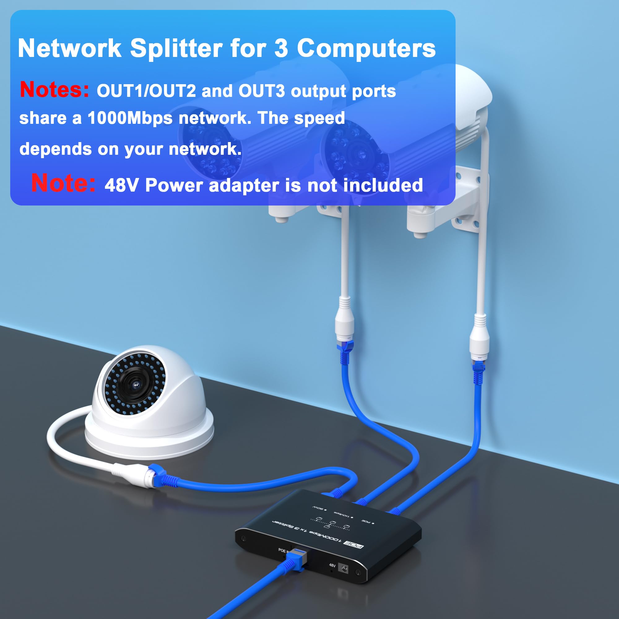 Switch PoE 1 in 3 Out, splitter PoE Gigabit a 3 porte, conforme IEEE 802.3at/af, 30 W per porta Power over Ethernet Hub per telecamere IP/Access Point/telefoni VoIP (10 m), rete per cavo Cat5e/6/7/8
