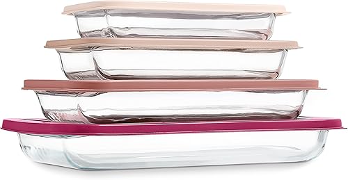 Miniatura 12 de COOK WITH COLOR - Juego de 8 piezas de refractarios profundos de vidrio con tapas de plástico, para hornear y almacenar alimentos, aptos para