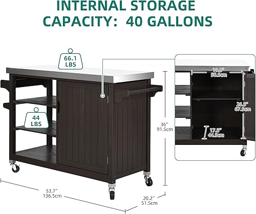 Miniatura 8 de YITAHOME Armario de almacenamiento XL para exteriores, mesa de patio versátil de madera maciza con parte superior de acero inoxidable, estante para