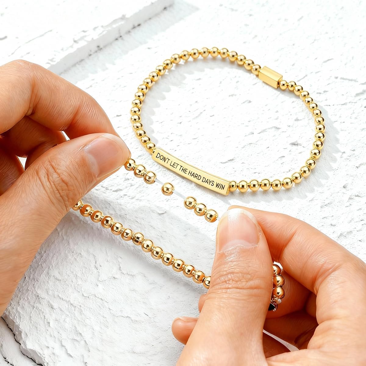 Dont Let The Hard Days Win Bracelet for Women, Adjustable Stretch Beaded Inspire Black Obsidian Metal Beads Stainless Steel Band 14 K Gold Plated Inspirational Jewelry Motivational Gifts - Image 6