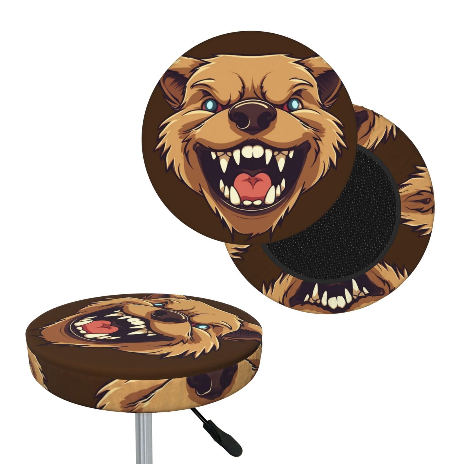 NONHAI Bear Showing Teeth Bar Stool Cover Round Elastic Stool Cushion Covers Dustproof Bar Chair Cover Washable Stool Cushion Slipcover Stretch Stool Seat Covers for 12-14 Inch Chair