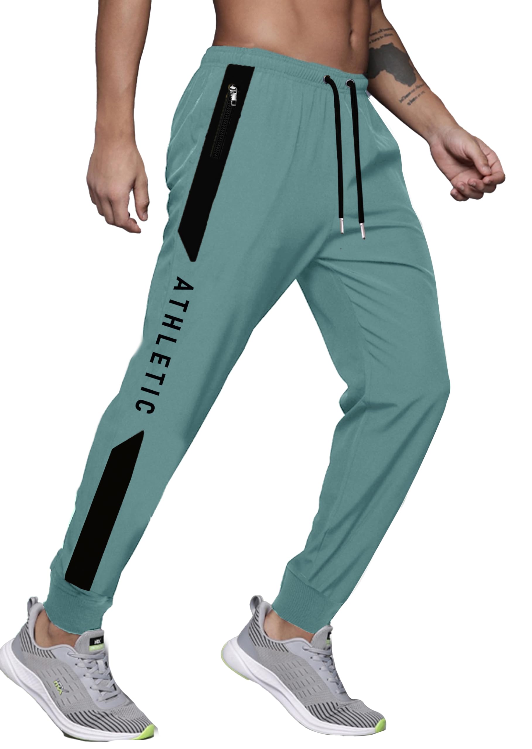 Rangriti Men's Regular Fit Mid Rise Cotton Track Pants for Gym, Running, Jogging, Yoga with Zipper Pockets in neutral