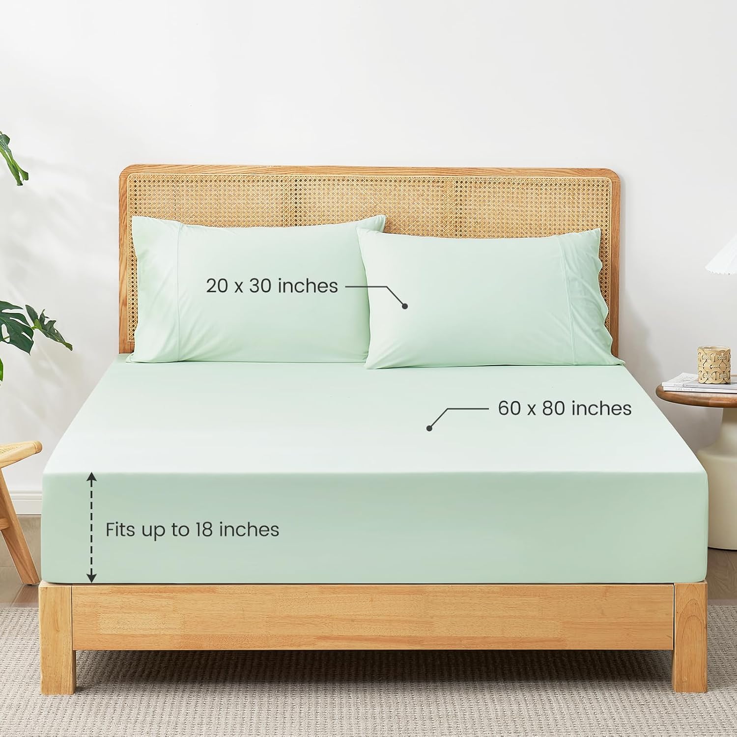 Cozy Bliss Premium Cooling Sheet Set Queen Size, Q-Max>0.4, 3PCS No Flat Sheet with 2 Pillowcases, Breathable Fitted Sheet for Hot Sleepers & Night Sweats, Deep Pocket Up to 18 Inches, Mint Green - Image 8