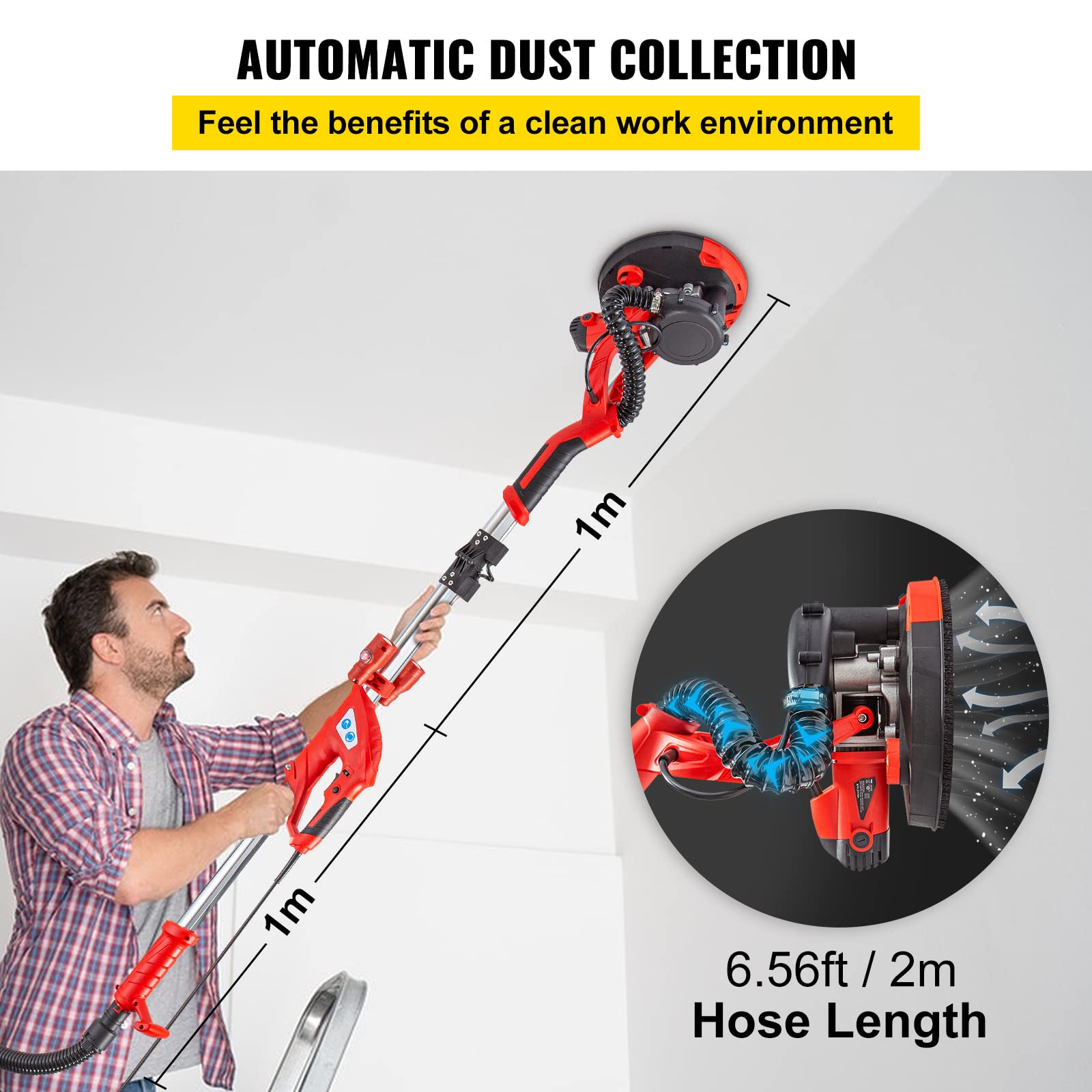Mophorn VEVOR 850 W Levigatrice a Muro, Lucidatrice per Lavori a Secco, Levigatrice Telescopica per Pareti e Soffitti, Levigatrice a Giraffa, Ideale per Levigare Soffitti e Pareti, Rosso
