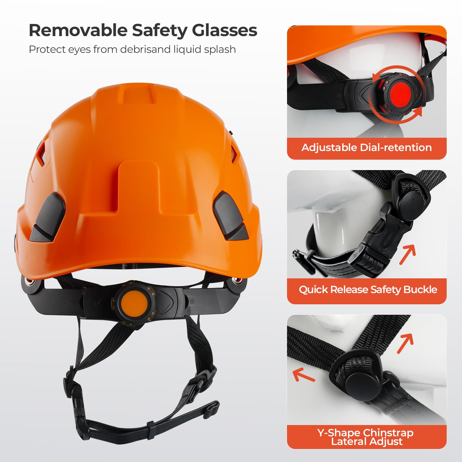Elmetto rigido di sicurezza da arrampicata con visiera trasparente e sottogola 53-63 cm, ideale per costruttori e lavori in altezza, EN12492