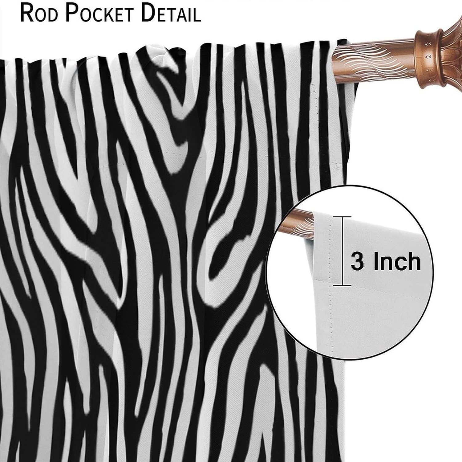 Zebra Print Blackout Window Curtains, Prairie Black and White Zebra Stripe Pattern Decoration Insulate Rod Pocket Curtains for Bedroom Living Room Kids Room 42x45in