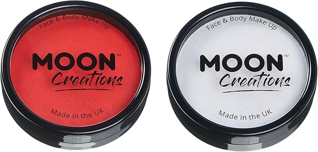 Moon Creations Pro Face & Body Makeup | Red & White Set | 36g | Professional Colour Paint Cake Pots for Face Painting | Face Paint For Kids, Adults, Fancy Dress, Festivals, Halloween, Joker