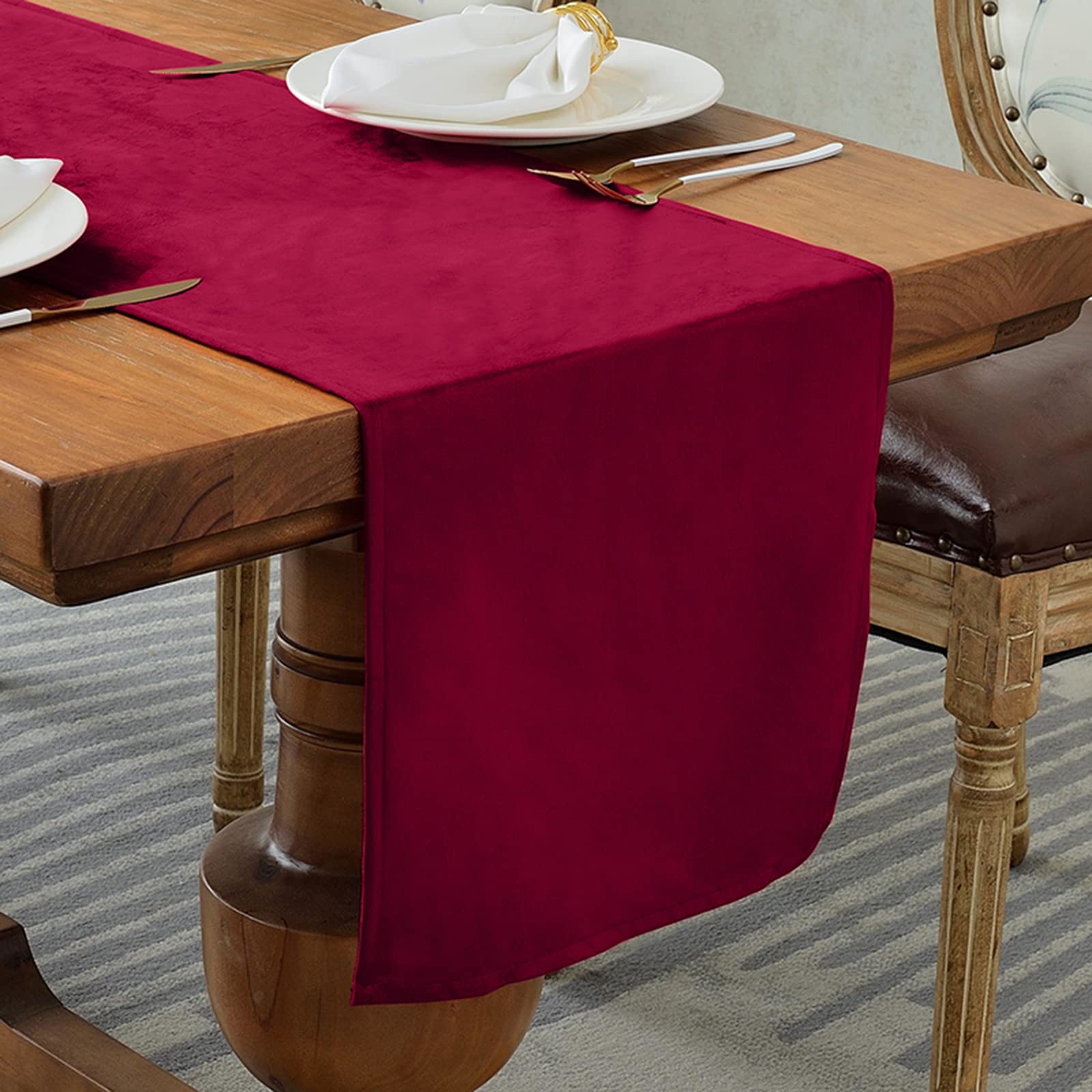 Yicorgard Velvet Table Runner Rustic Style,Linen Farmhouse Table Runner for Dining Room Kitchen Party Dresser Décor,14x120 Inches,Red — image 1