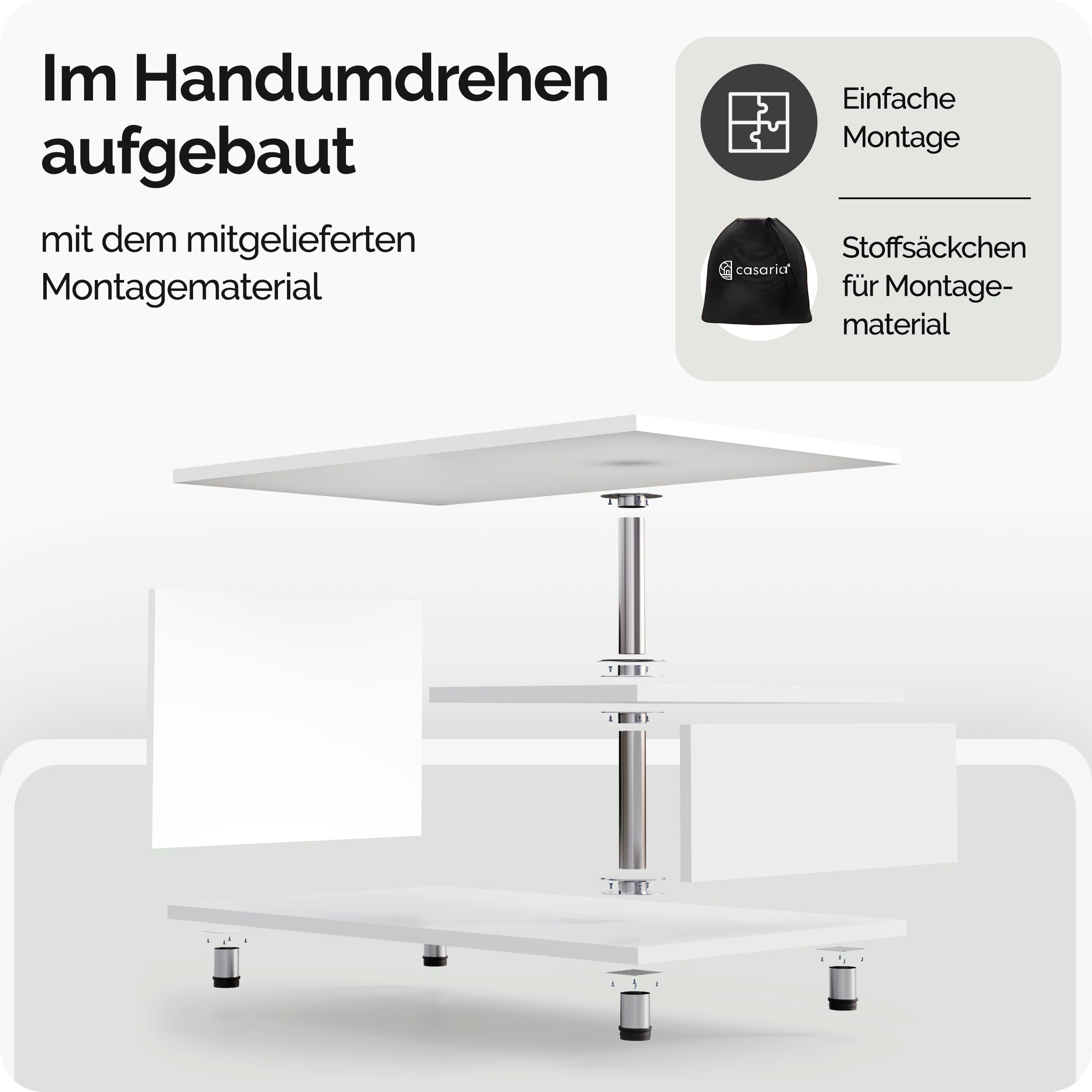 Casaria® Couchtisch Weiß Holz mit Stauraum 95x55cm Edelstahl Füße Höhenverstellbar Ablage Modern Rechteckig Beistelltisch Wohnzimmer Couch Sofa Tisch