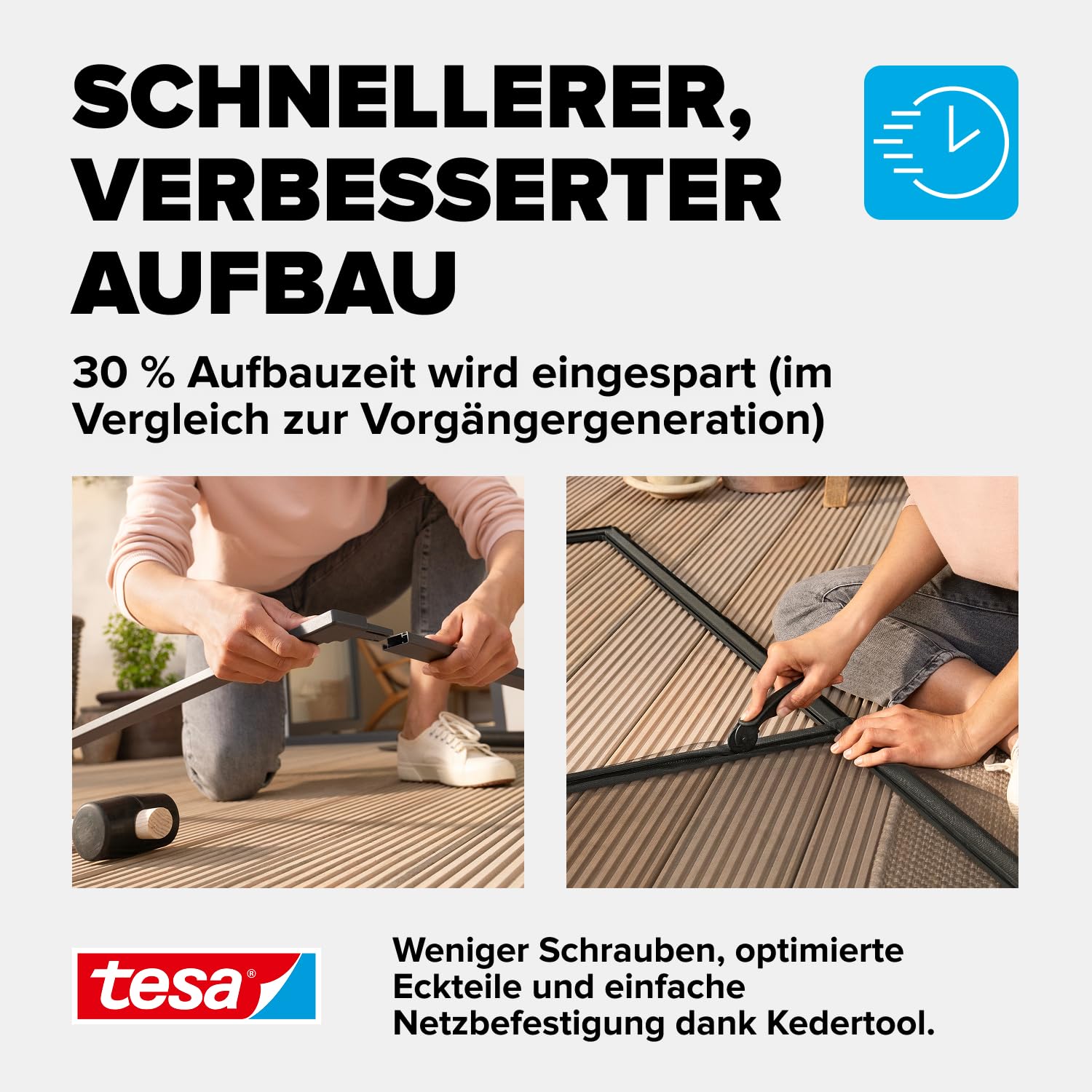 tesa INSECT STOP Aluminium-Rahmen Fliegengitter Tür 120 x 240 cm Weiß | Langlebiges Fliegengitter mit Clear-View-Gewebe, Aluminium-Rahmen, Selbstschließfunktion und 30 % schnellerem Aufbau