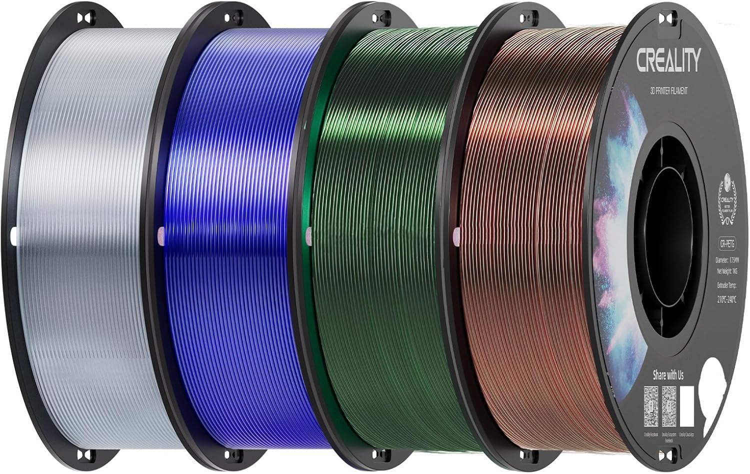 Creality Filamento PETG 1,75 mm, 4x1 kg, assortimento trasparente per stampanti 3D