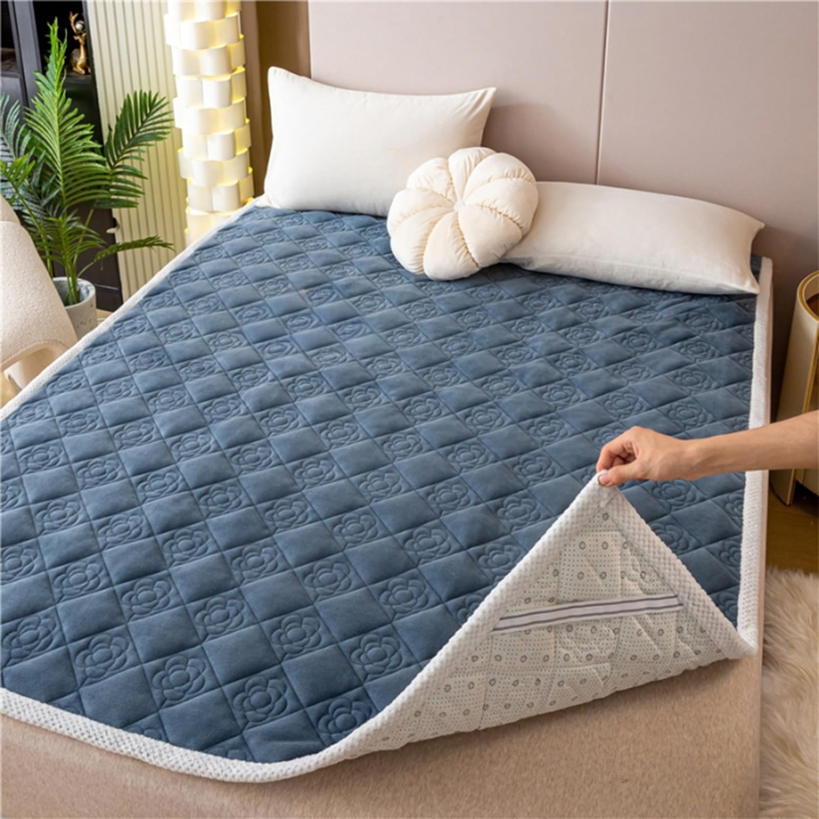Matratzenschoner Fleece Mattress Protector 120 x 200 cm Gurt matratzenpolster, Atmungsaktiv und Geräuschlos, Ultraweiche Gebürstete Mikrofaser, Waschmaschinenfest Grau
