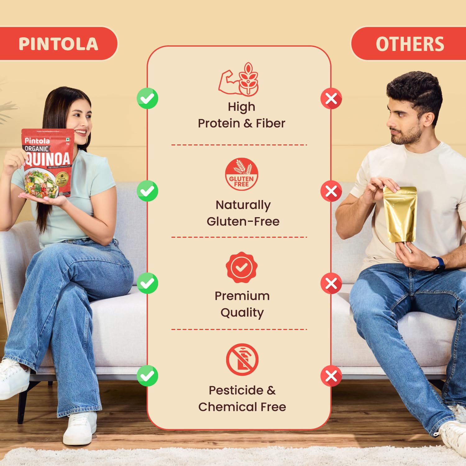 Pintola Organic Quinoa 1kg, Cereal for Breakfast, High in Protein & Dietry Fibre, Minerals, Cholesterol-Free, Gluten-Free Quinoa Seeds Diet Food for Weight Management (1kg) - Image 5 thumbnail