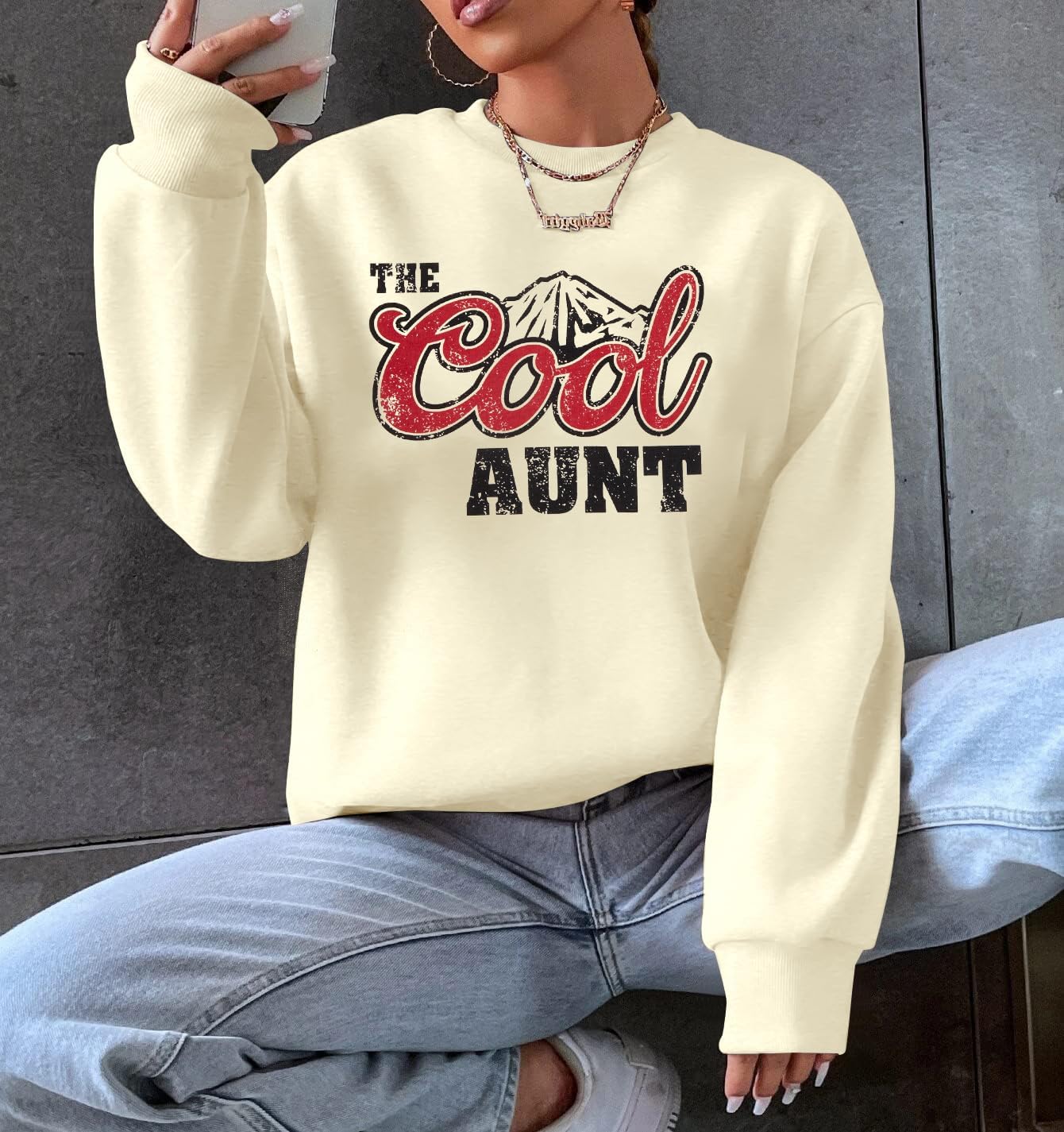 MYHALF Aunt Sweatshirt Cool Auntie Shirt: Women Oversized Auntie Crewneck Sweatshirts Aunt Gift Tops Cute Aunts Club Pullover - Image 6