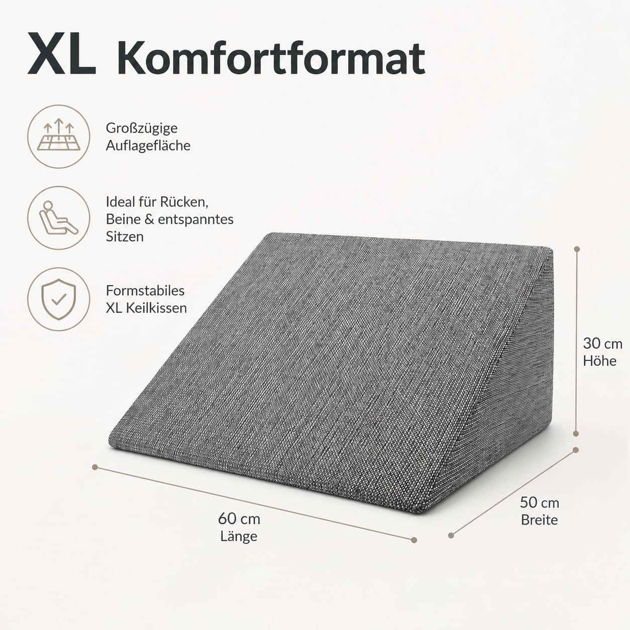 Fantastyczny Klin XL do Salonu i Sypialni, Poduszka do Czytania, Poduszka Relaksacyjna, Oparcie, Poduszka Klinowa do Leżenia i Siedzenia (szary)