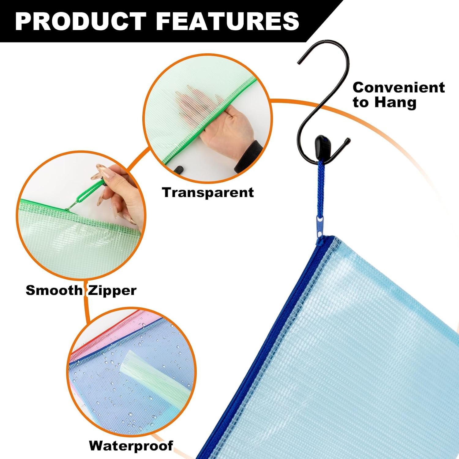 Mesh Zipper Pouch Bags - 5 Pack Waterproof Zipper Bags 13.2 x 9.4 Inch Clear Mesh Storage Pouches Assorted Colors for Home, Office, School, Travel, Puzzles, Board Game, Cosmetic, Accessories - Image 5