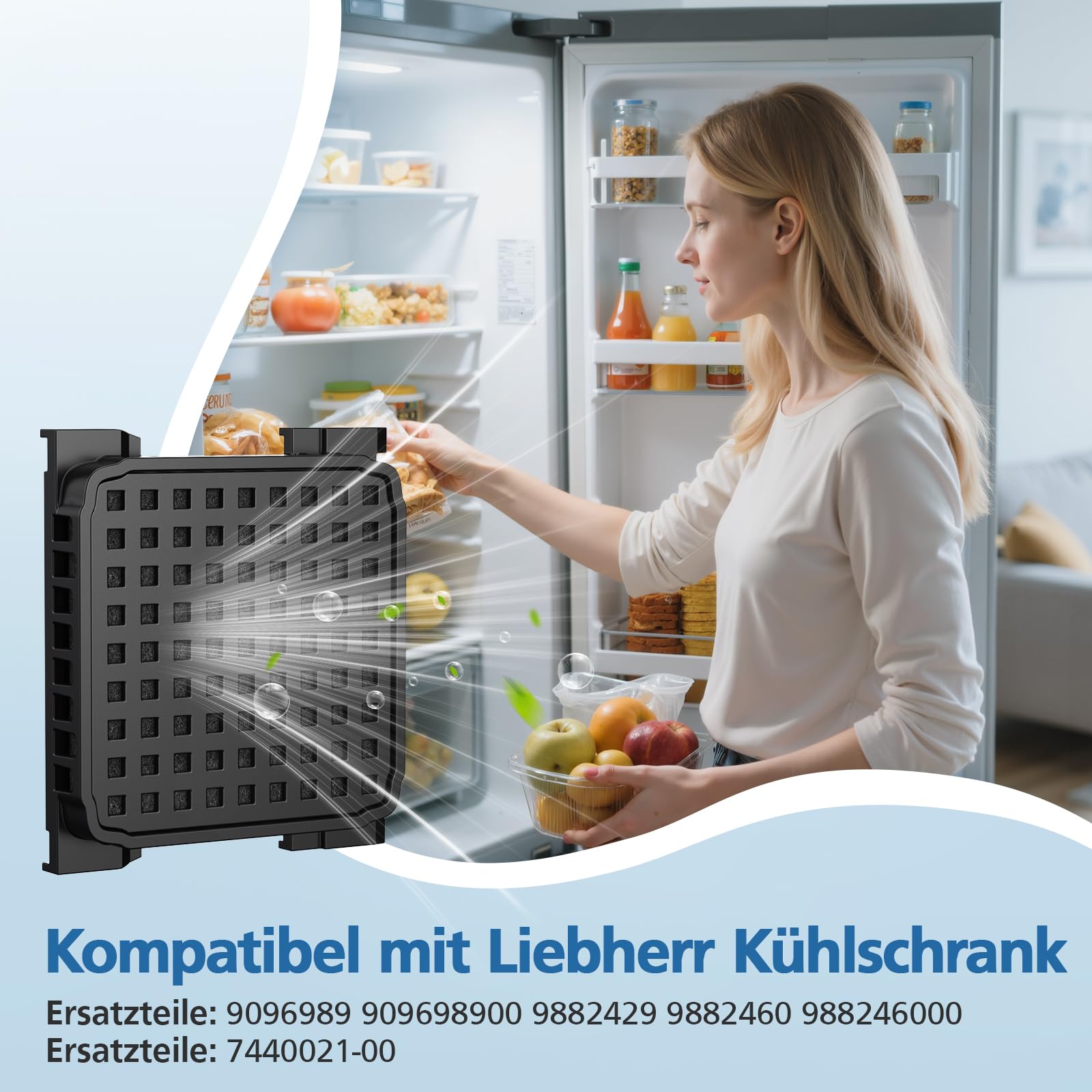 2 filtros de carbón activo Fresh Air compatibles con frigoríficos Liebherr 9096989/9882460/988246000, filtro de repuesto para 7440021-00