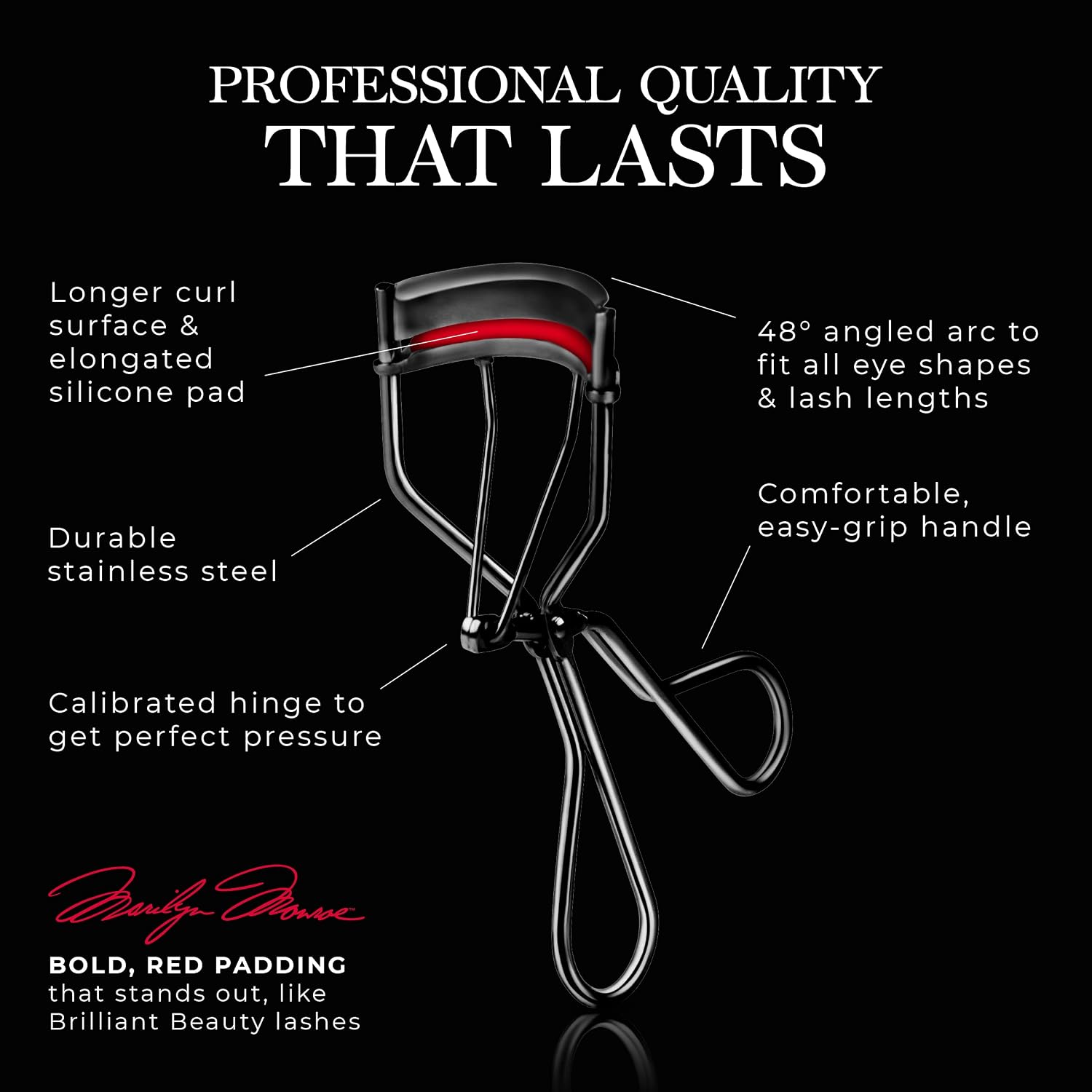 Brilliant Beauty Eyelash Curler with Satin Bag & Refill Pads - Award Winning - No Pinching, Just Dramatically Curled Eyelashes for a Lash Lift in Seconds (Red)